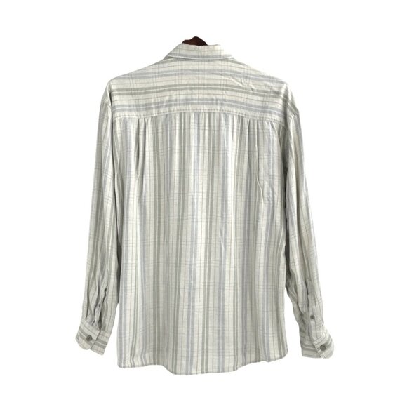Vintage Claiborne Mens Medium Plaid Rayon Silk Button-Up Shirt Pastel Striped - Picture 2 of 8